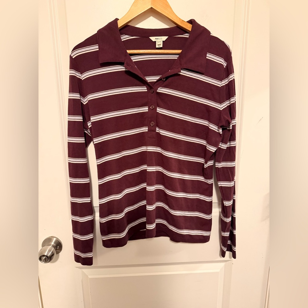 RW&CO. Burgundy and White Striped Polo